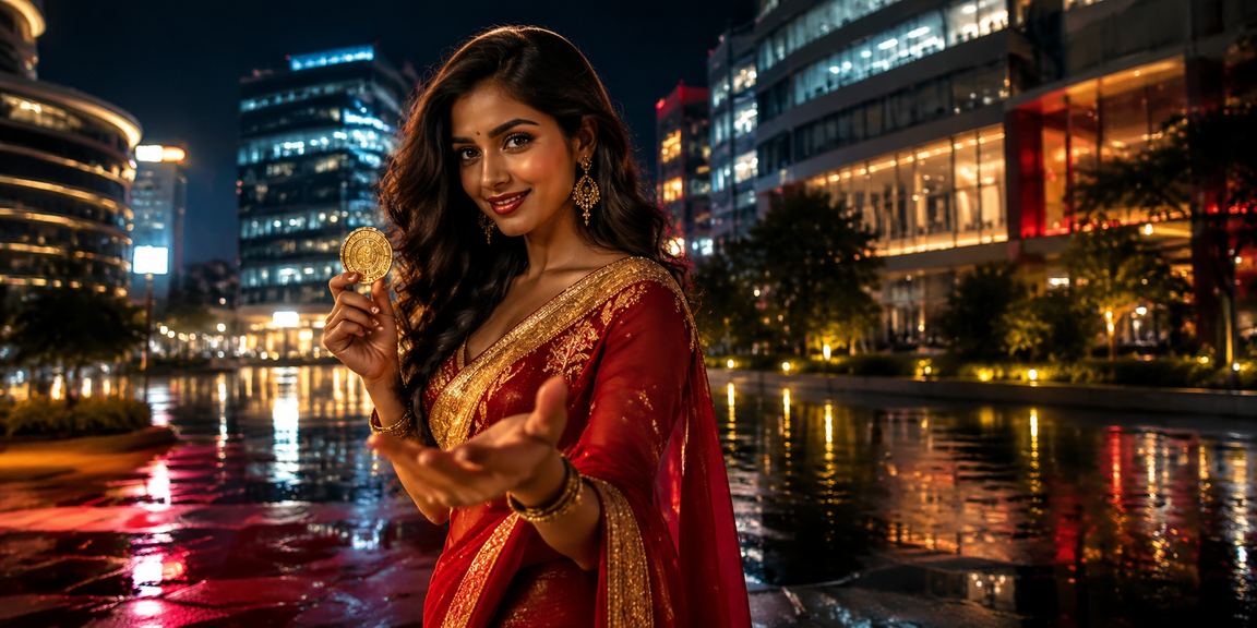 Indian woman in traditional saree enjoying casino betting